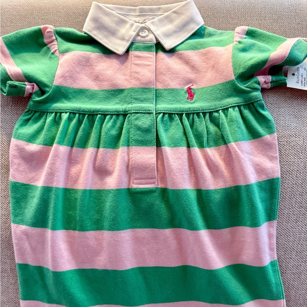 Ralph Lauren Green and Pink Striped Kids One Piece